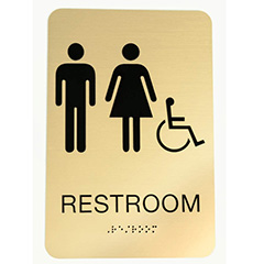 Unisex Gender Neutral ADA Restroom (Bathroom) Sign w/Braille - Gold