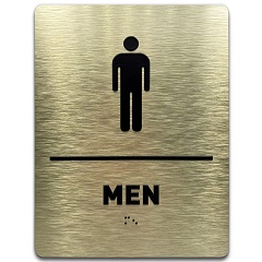 Unisex Bathroom Door Sign with Braille Indicator Gold Aluminum Plate ADA Compliant Women/Wheelchair Restroom Sign
